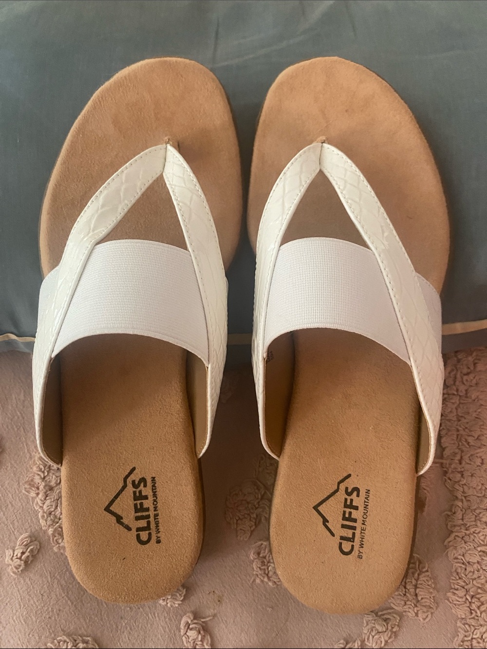 Cliffs by WHITE MOUNTAIN White and Tan Women's Slide Thong Sandals